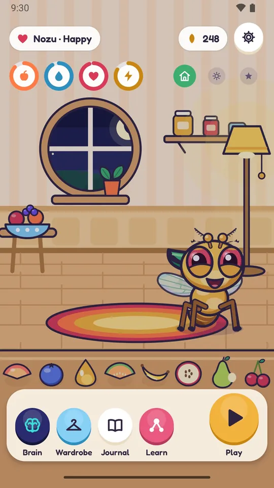 Nozu at home in the game: his room, his needs and the play button